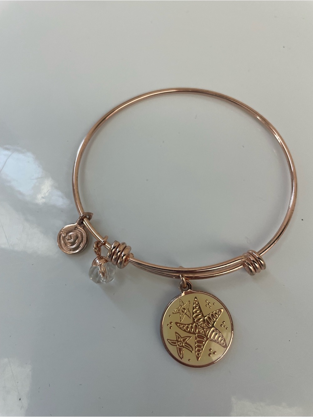 Rose Gold Starfish Charm Bangle Bracelet
